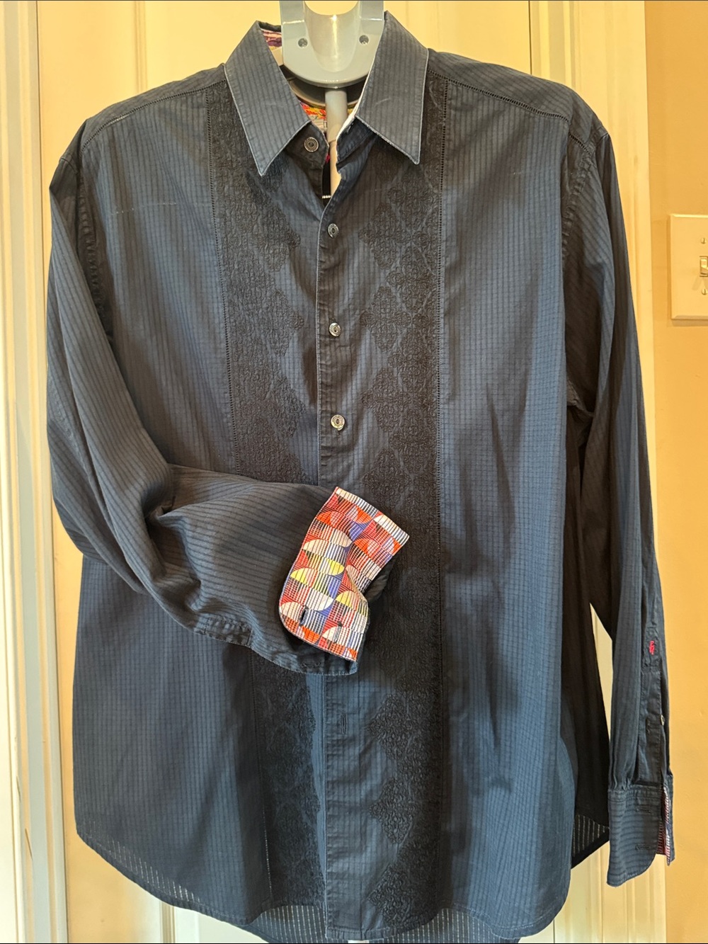 Robert Graham Black Pinstripe Button-Down Shirt with Colorful Cuff